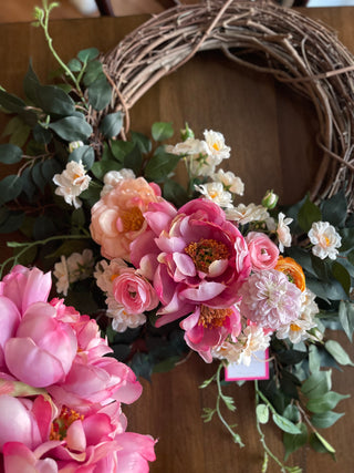 Artificial Peony and Zinnia Pink Wreath