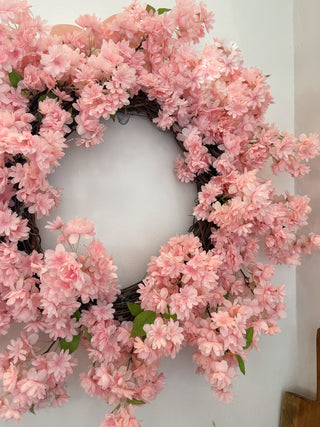 Handmade Faux Pink Cherry Blossom Wreath