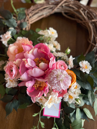 Faux Peony Floral Wreath with Greenery
