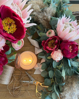 Handmade Artificial Floral Wreath with Pink Peonies, Ranunculus & Eucalyptus