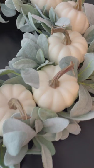 Artificial Ivory Pumpkin & Lambs Ear Autumn Wreath