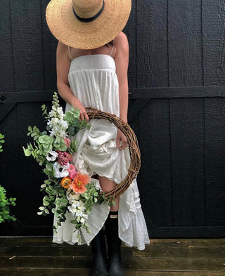 18" Spring Grapevine Wreath with Faux Poppy, Ranunculus & Eucalyptus