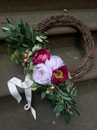 Faux Pink Peony & Eucalyptus Wreath
