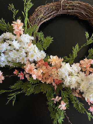 White & Peach Cherry Blossom Wreath