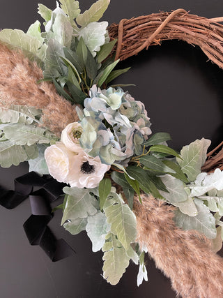Artificial Floral Wreath with English Roses and Hydrangeas