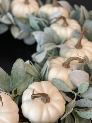Artificial Ivory Pumpkin & Greenery Fall Decor Wreath