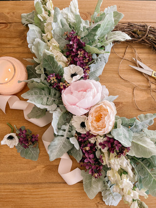 18 Inch Spring Wreath with Artificial Lilacs, Peonies, and Snapdragons
