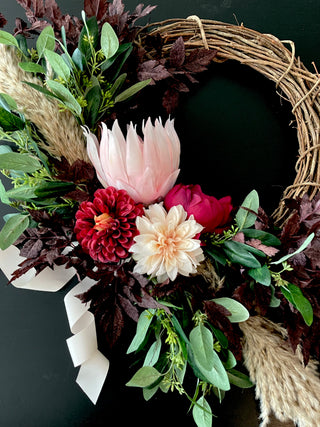 Faux Pink Dahlia & Peony Grapevine Wreath