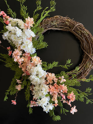 Faux Peach & White Cherry Blossom Wreath