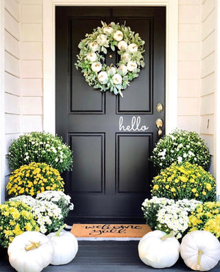 Faux Ivory Pumpkin & Greenery Fall Decor Wreath