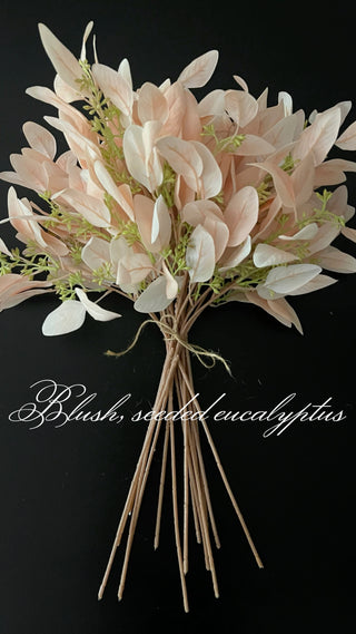 Artificial Floral Wreath with Peach, English Cabbage Rose, and Eucalyptus