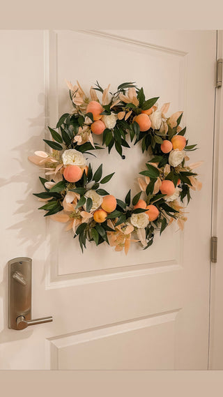18" Artificial Peach, English Cabbage Rose, and Eucalyptus Floral Wreath