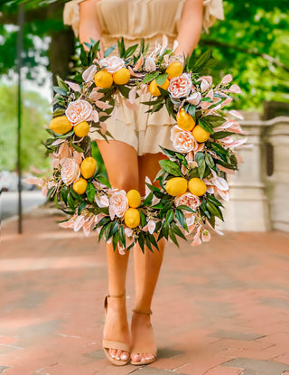 Faux Lemon and Silk Rose Floral Wreath