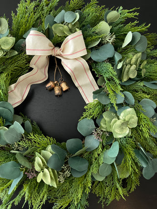 18" Farmhouse Wreath with Artificial Cedar Pine & Eucalyptus