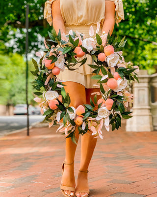 18" Artificial Peach, English Cabbage Rose, and Eucalyptus Floral Wreath