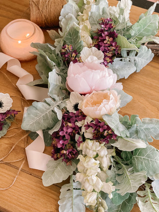 Handmade Wreath with Artificial Lilacs, Peonies, and Snapdragons