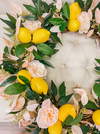 Faux Lemon, Rose, and Eucalyptus Floral Wreath