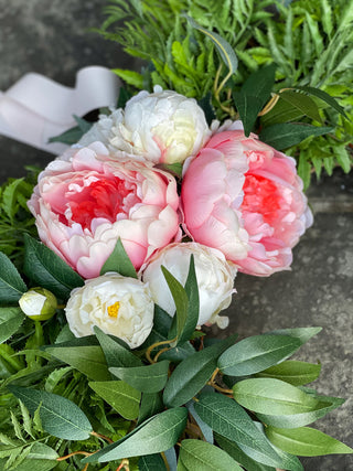 18" Grapevine Artificial Peony, Camellia, and Fern Floral Wreath